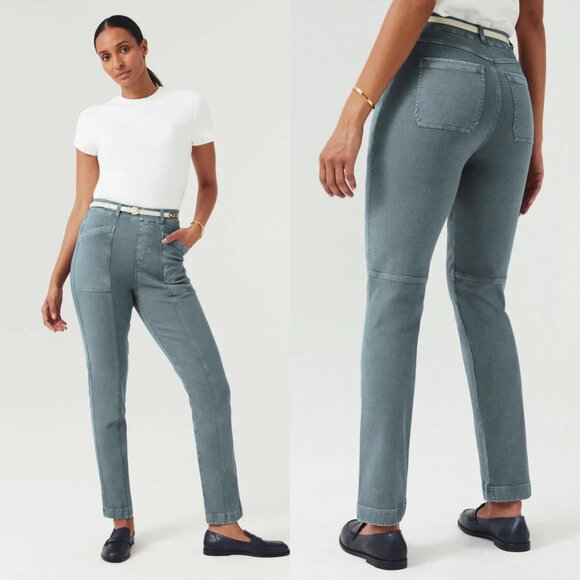 Spanx Hazy Blue Grey Stretch Twill Straight Leg Pull On Pants - Picture 1 of 6